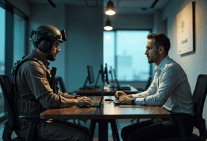 תמונה של חייל במדי 8200 בצד אחד ובצד השני עובד בחברת הייטק