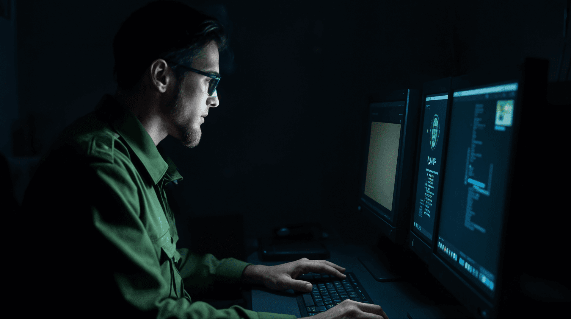 חייל מודיעין ביחידה 81 עובד על מחשב - 8200 אקדמי