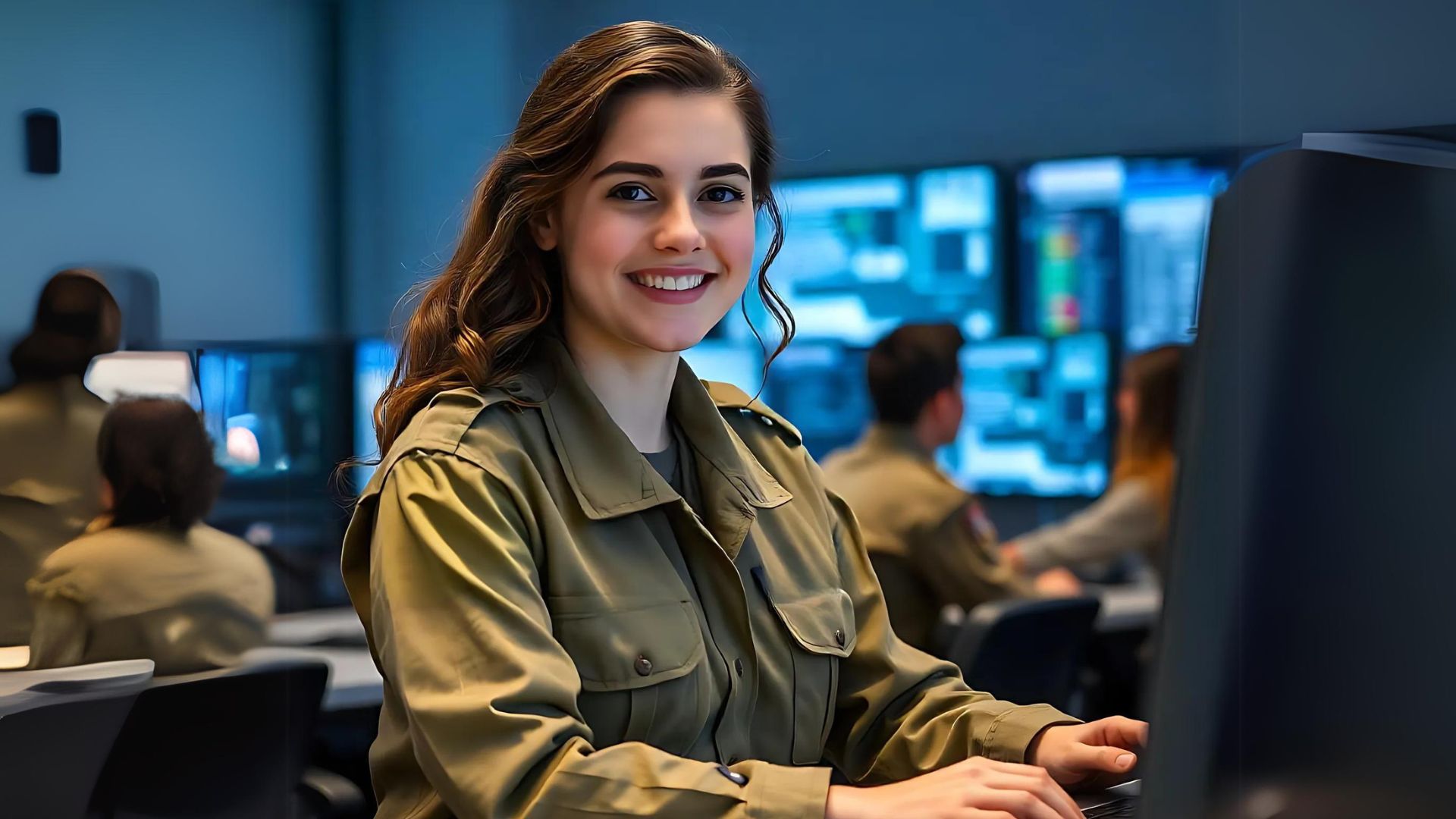 חיילת מחוייכת של 8200 עובדת על מחשב